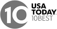 This image shows the "USA Today 10Best" logo, featuring the number 10 within a circular design and the words "USA TODAY" and "10BEST" next to it.