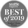 An award badge from "Seattle Magazine" stating "Best of 2019, Readers' Choice Winner."